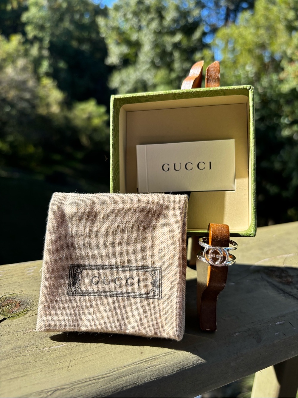 Gucci Silver Interlocking GG Ring - 925 Silver-NIB Size:5.5